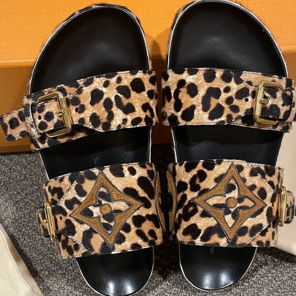Louis Vuitton Calfskin Pony Hair Leopard Bom Dia Mule Sandals with Original Box - Picture 7 of 8